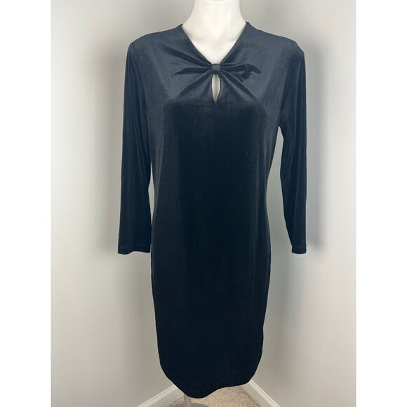 J.McLaughlin Ellie Black Long Sleeved Velour Velvet Bow Dress Large - Picture 1 of 5